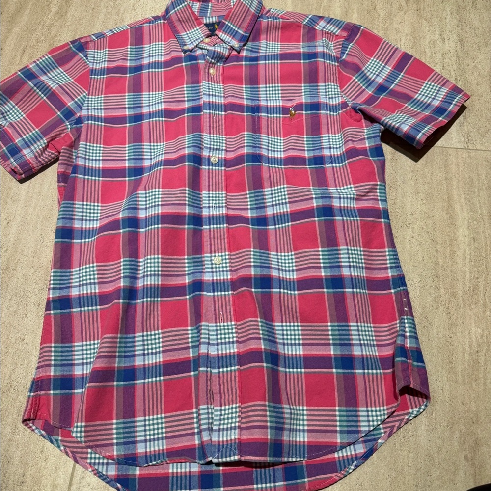 Ralph Lauren Short-Sleeve Plaid Button-Down Shirt - Pink & Blue